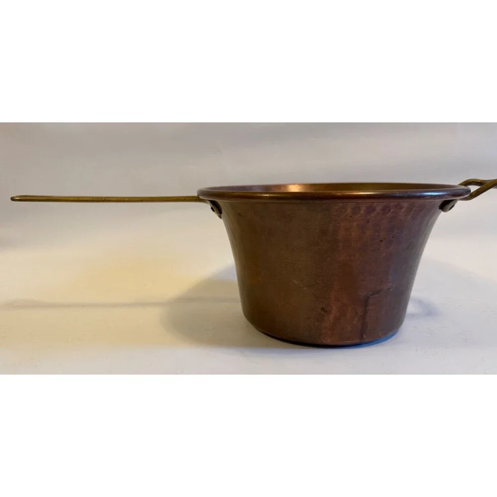 Vintage Italian Hammered Copper Large Polenta Pot Rame Lilium Italy Brass Handle